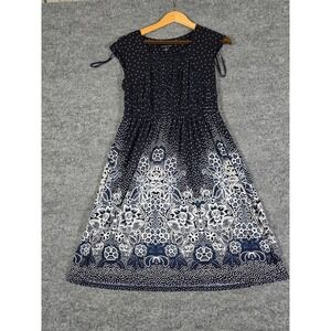 Perceptions‎ Petite Navy Blue Polka Dot Floral Print Fit Flare Dress